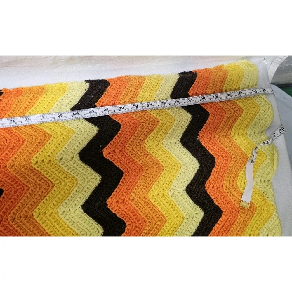 VTG Large Colorful Crocheted Afghan Blanket Throw 43x42 Grannycore Handwoven